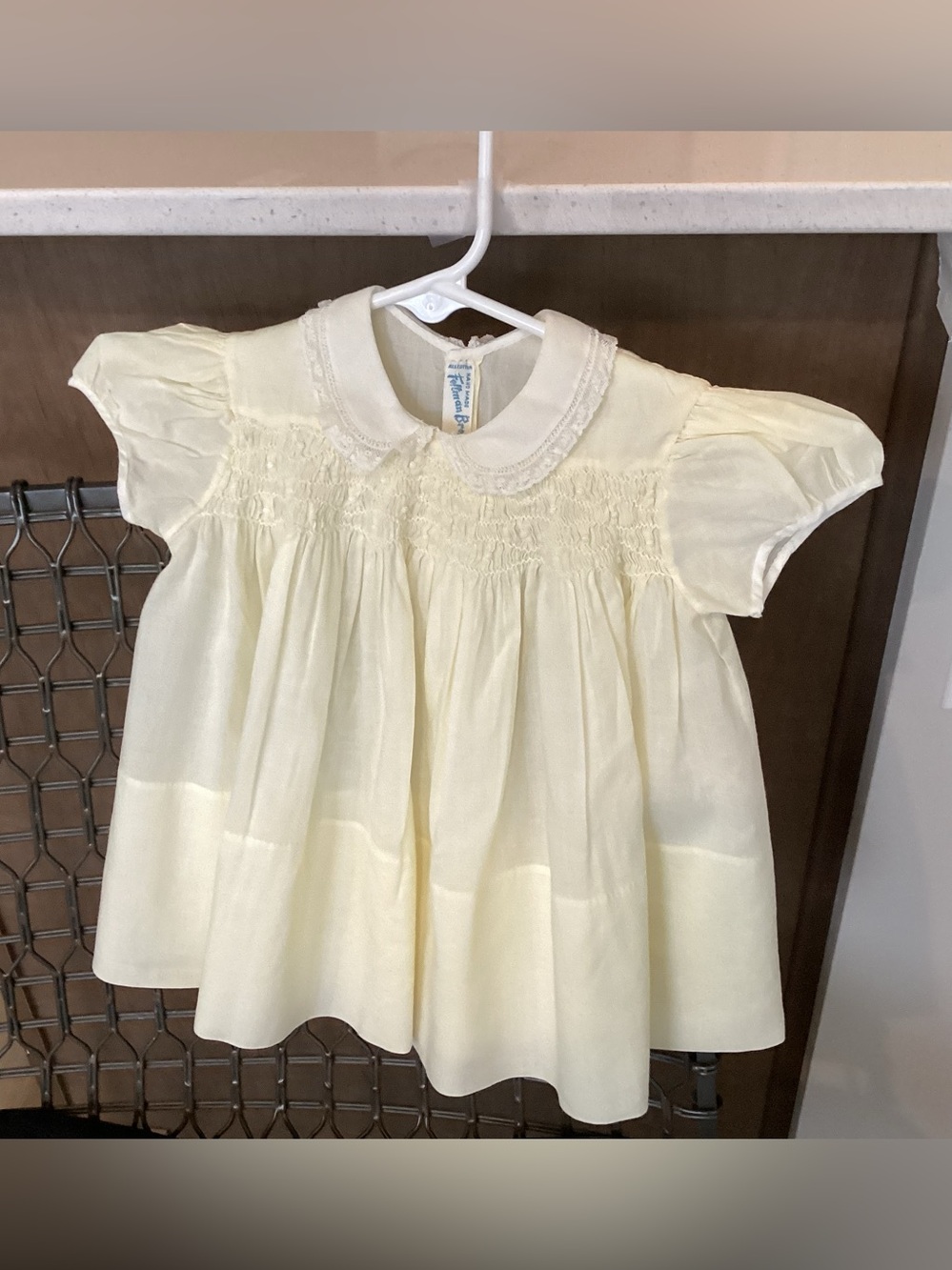 Vtg. Infant Classic Feltman Bros. Dress Bishop-Style pale yellow with white lace